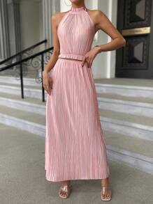 SHEIN Privé 素色繞頸上衣和裙子 - 藕粉色 - 查看 3