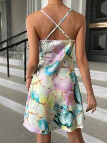 SHEIN Privé Vestido de tirantes con estampado de mármol escote drapeado - Multicolor - Ver 4