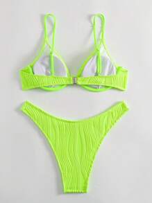 Conjunto de bikini con aros en verde lima neón para traje de baño de verano en la playa - Verde Lima - Ver 2
