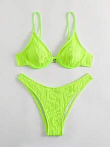 Conjunto de bikini con aros en verde lima neón para traje de baño de verano en la playa - Verde Lima - Ver 3
