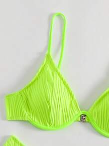 Conjunto de bikini con aros en verde lima neón para traje de baño de verano en la playa - Verde Lima - Ver 4