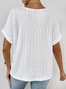 SHEIN Frenchy Solid Button Front Batwing Sleeve Tee Summer White - White - View 2