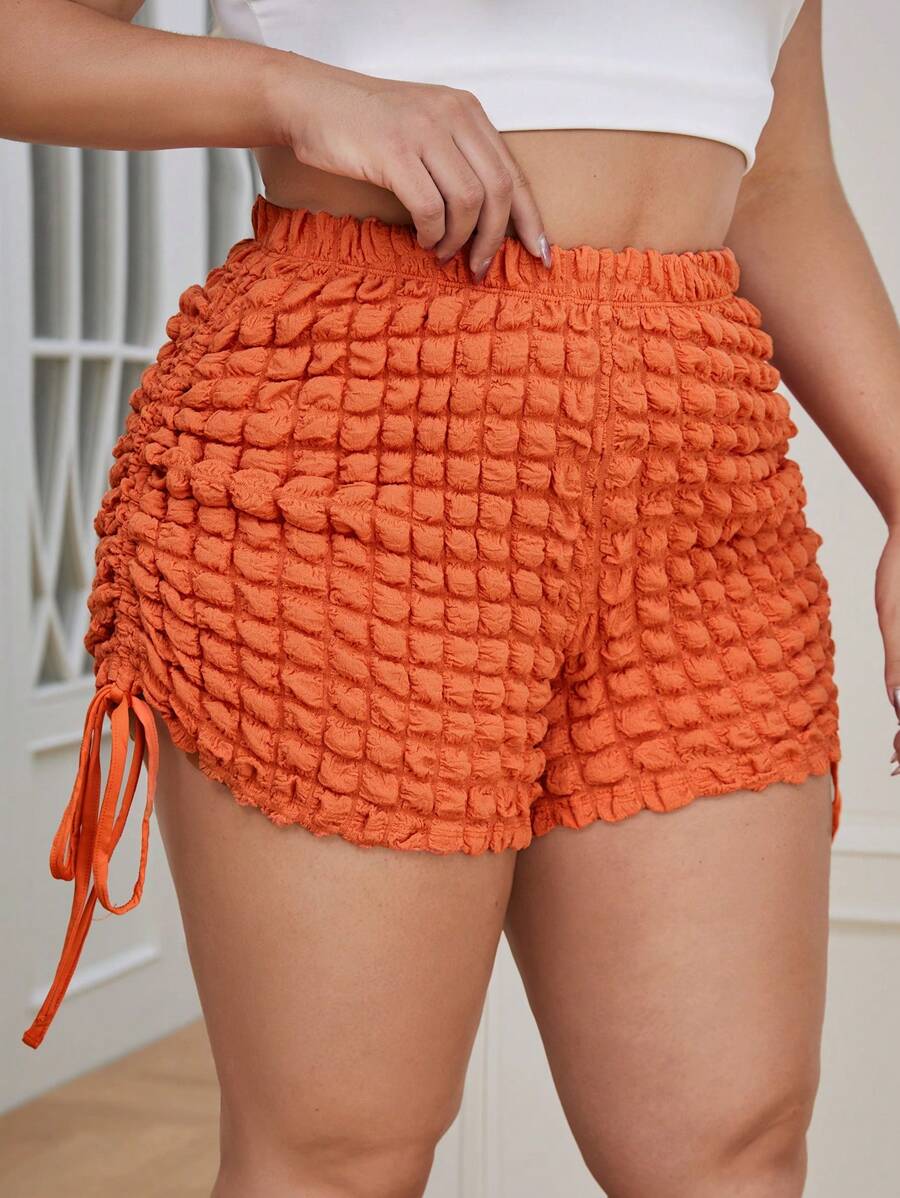 SHEIN Essnce Talla grande Shorts biker con cordón lateral - Naranja - Ver 1