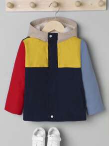 SHEIN Young Boy Colourblock Zip Up Thermal Hooded Coat - Multicolor - View 2