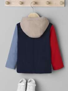 SHEIN Young Boy Colourblock Zip Up Thermal Hooded Coat - Multicolor - View 3