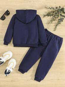 SHEIN 男小童字母圖案連帽衫和運動褲 - 彩色 - 查看 4