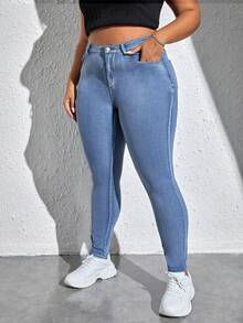 SHEIN EZwear Plus Skinny Jeans - Light Wash - View 3