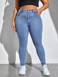 SHEIN EZwear Plus Skinny Jeans - Light Wash - View 4