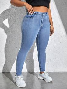 SHEIN EZwear Plus Skinny Jeans - Light Wash - View 5