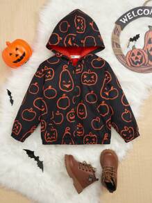 SHEIN Young Boy Halloween Print Zip Up Hooded Jacket