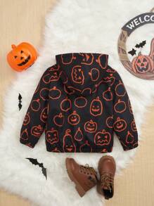 SHEIN Young Boy Halloween Print Zip Up Hooded Jacket