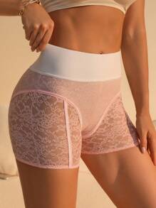 Floral Lace Shapewear Shorts - Pink - View 3