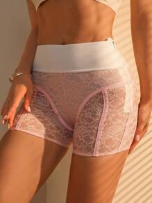 Floral Lace Shapewear Shorts - Pink - View 5