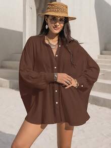 Rusttydustty tay cánh Áo sơ mi - Cà phê nâu - Xem 5