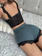 Contrast Lace Cami Top & Shorts PJ Set