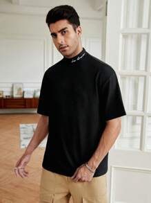 Manfinity RebelGame 宽松男式字母图案立领 T 恤 - 黑色 - 查看 3