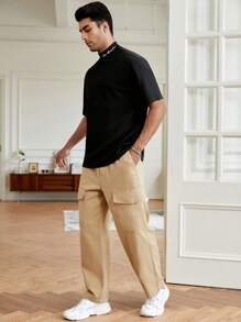 Manfinity RebelGame 宽松男式字母图案立领 T 恤 - 黑色 - 查看 5