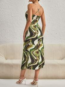 SHEIN Privé Marble Print Split Thigh Cami Dress - Multicolor - View 2