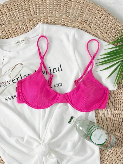 SHEIN Swim Solid Underwire Bikini Top,Summer Beach