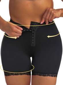 Plus Lace Trim Cut Out Shapewear Shorts - Black - View 3