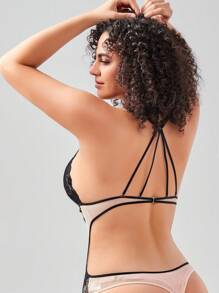 Body con cordón y recortes de encaje con estampado floral gótico