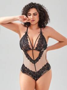 Body con cordón y recortes de encaje con estampado floral gótico