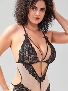 Body con cordón y recortes de encaje con estampado floral gótico