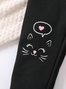 SHEIN 女小童卡通圖案衛褲 - 黑色 - 查看 5