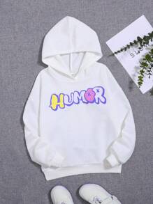 SHEIN 少女熊与字母图案落肩卫衣 - 白色 - 查看 2