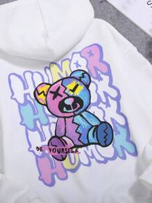 SHEIN 少女熊与字母图案落肩卫衣 - 白色 - 查看 3