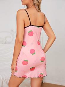 字母&桃子印花木耳邊吊帶睡裙 - 粉色 - 查看 2
