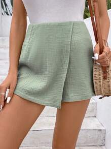 SHEIN Frenchy High Waist Wrap Front Skort - Green - View 6