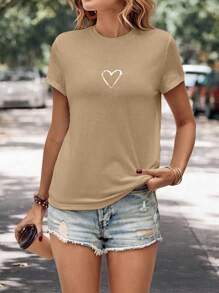 EMERY ROSE In Trái tim Vòng cổ Áo thun - Màu Khaki - Xem 3