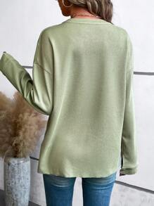 SHEIN LUNE Contrast Trim Drop Shoulder Flap Detail Coat - Green - View 2