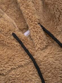 Manfinity Homme Lỏng lẻo phù hợp Nam Thêu hoa Túi kangaroo Dây rút Teddy Hoodie - Cà phê nâu - Xem 3