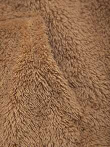 Manfinity Homme Lỏng lẻo phù hợp Nam Thêu hoa Túi kangaroo Dây rút Teddy Hoodie - Cà phê nâu - Xem 4