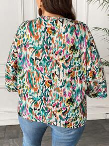 SHEIN Clasi Plus Allover Print Batwing Sleeve Blouse - Multicolor - View 2