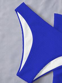 Swim Mod Summer Beach Plain Halter Triangle Bikini Set With Beach Skirt - Royal Blue - View 4