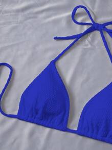 Swim Mod Summer Beach Plain Halter Triangle Bikini Set With Beach Skirt - Royal Blue - View 5