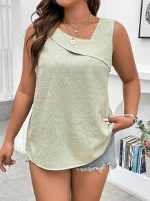SHEIN Unity Talla grande Blusa unicolor de cuello asimétrico - verde menta - Ver 4