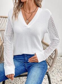 SHEIN Frenchy 素色V領T恤 - 白色 - 查看 3