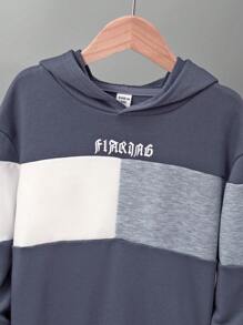 SHEIN Cậu bé Tween Đồ họa Chữ cái Khối màu Áo Hoodie & Quần thể thao - Nhiều màu - Xem 3