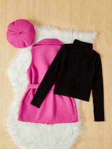 SHEIN Cô gái Tween Chất rắn Thắt lưng Áo vest & Áo thun & Mũ - Nhiều màu - Xem 2