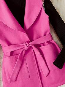 SHEIN Cô gái Tween Chất rắn Thắt lưng Áo vest & Áo thun & Mũ - Nhiều màu - Xem 3