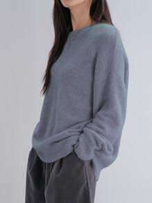 DAZY 純色下垂肩毛衣 - 深灰色 - 查看 4