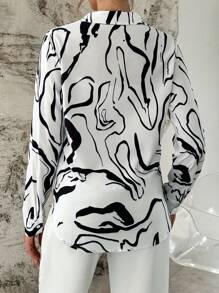 SHEIN Essnce Allover Print Button Front Shirt - Black and White - View 2