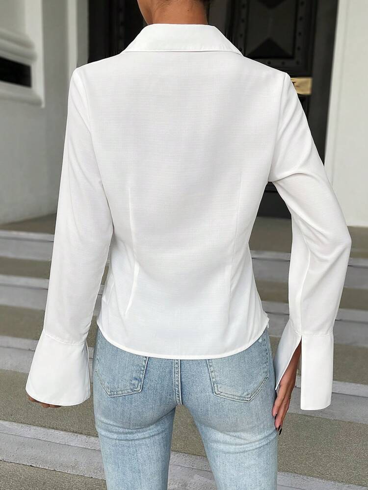 Twist Front Split Flare Sleeve Top