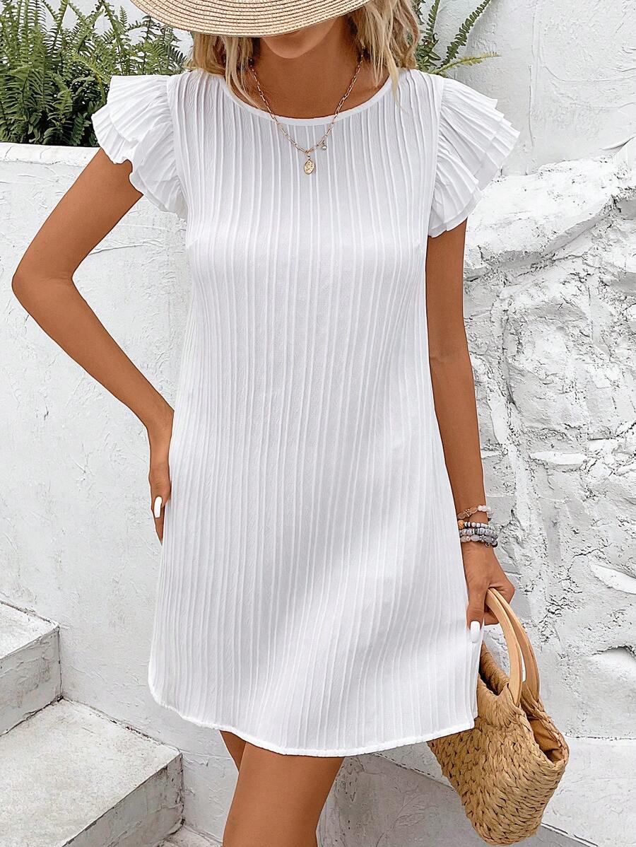 SHEIN Frenchy Solid Ruffle Trim Dress - White - View 1