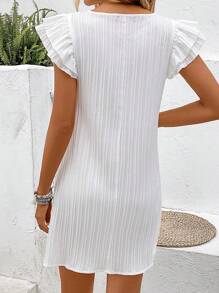 SHEIN Frenchy Solid Ruffle Trim Dress - White - View 2