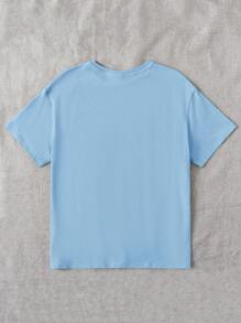 SHEIN Teen Girl Letter & Palm Tree Print Tee - Baby Blue - View 2